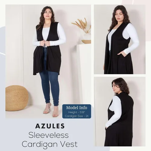 Vista 3 de Azules 3 Pack Sleeveless Long Cardigan for Women with Pockets – Flowy Dressy Layer Casual Wear, Lightweight Open Front