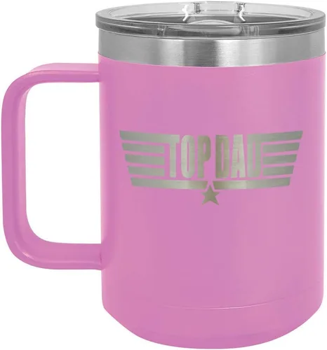 Vista 6 de TOP DAD Taza de café negra de 15 oz con tapa deslizante Taza de café de viaje aislada Ideas de regalos del día del padre de hijo o hija