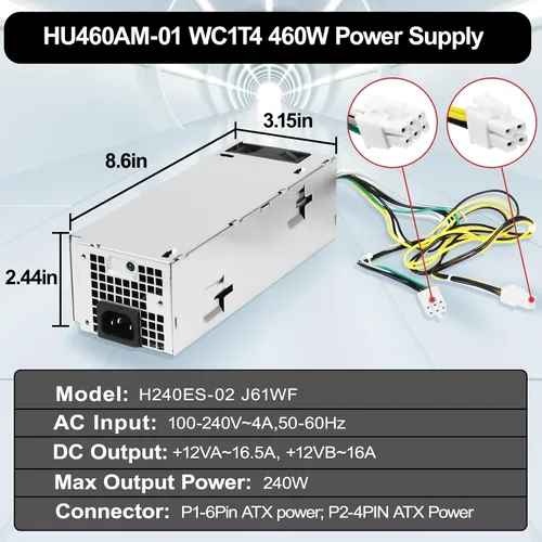 Vista 4 de LXun Fuente de alimentación L240ES-00 H240ES-02 B240AM-02 240w PSU compatible con Dell OptiPlex 3050 5050 7050 Mini Tower J61WF DK87P F484X DW3M7