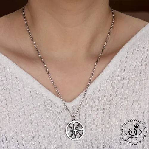 Vista 3 de 555Jewelry - Collar con colgante de brújula de navegación unisex de acero inoxidable
