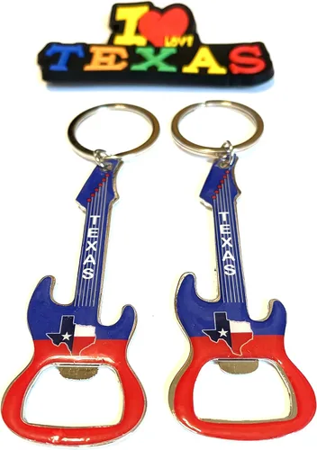 Vista 8 de Juego de 2 llaveros de recuerdo de Texas con imán para nevera con texto en inglés "I Love Texas", Diseño de horizonte de Dallas, Mediana