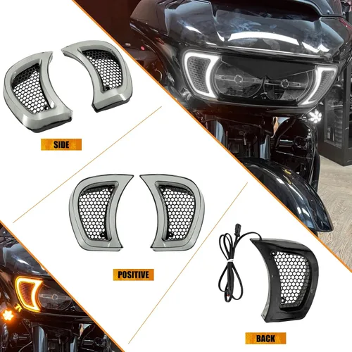 Vista 8 de Luces LED de ventilación para faros delanteros, luz de circulación para Harley Road Gilde FLTRX 2015-2023 (transparente)