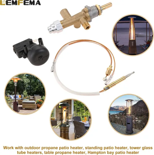 Vista 8 de Reparación de calentador de patio de gas propano, piezas de repuesto para sensor de termopar y controles de interruptor de volcado, kit