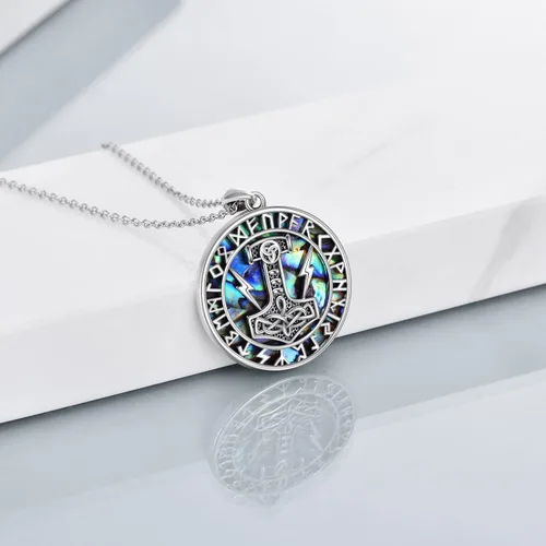 Vista 5 de YFN Collar vikingo nórdico de plata de ley 925 Thor Hammer Mjolnir joyería regalo para hombres y mujeres, Plata esterlina, circonita