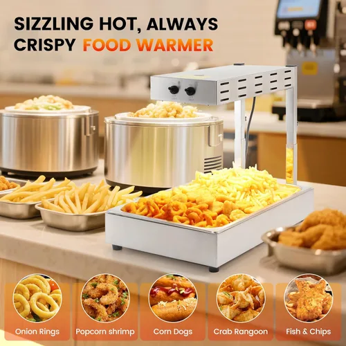 Vista 6 de Dyna-Living Calentador de papas fritas – 3 niveles de altura ajustable calentador de papas fritas comercial 10L encimera de papas fritas lámpara