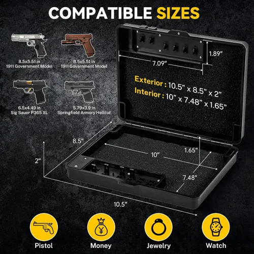 Vista 2 de Caja fuerte para pistola de mano, cerradura mecánica con candado TSA, caja de bloqueo de pistola montada de acceso rápido para mesita de noche