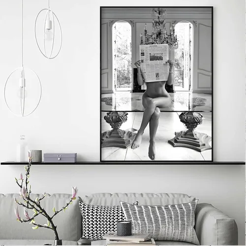 Vista 3 de Arte de pared en blanco y negro, cuadro vintage en blanco y negro, póster de periódico retro en blanco y negro, arte de pared preparado en blanco