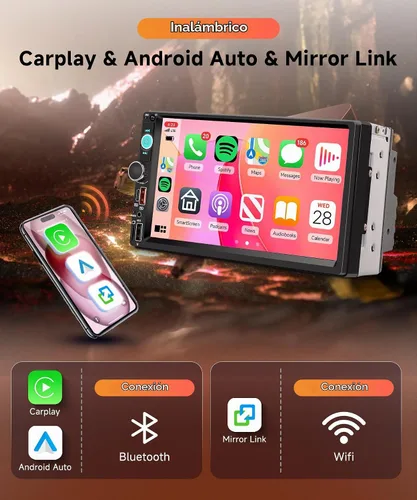 Vista 2 de Rimoody 4GB+64GB Android doble DIN estéreo del coche con Carplay inalámbrico y Android Auto
