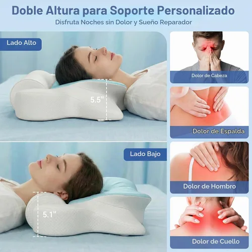 Vista 6 de Almohada cervical para el cuello para aliviar el dolor y dormir, almohada ergonómica de postura para el cuello, almohada de espuma viscoelástica Azul
