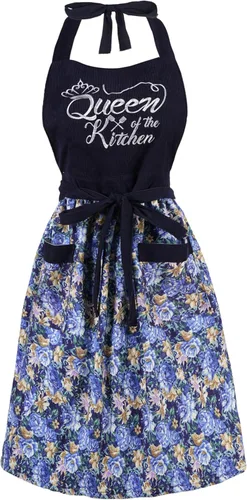 Vista 13 de Bonitos delantales florales para mujer con bolsillos, delantal de algodón ajustable con correa para el cuello para cocina, cocina, hornear