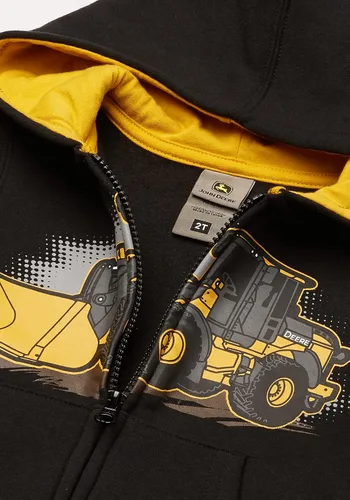 Vista 3 de John Deere Sudadera con capucha Tractor de vellón con cremallera frontal para niños pequeños, Negro