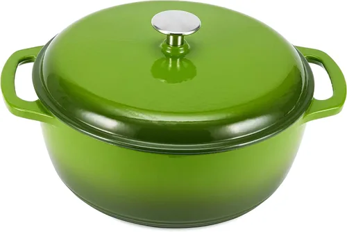 Vista 21 de Amazon Basics Olla de horno holandés de hierro fundido con tapa, esmaltada, redonda, doble asa, resistente, pequeña, 4.3 cuartos de galón, azul