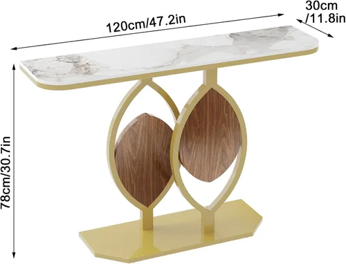 Vista 3 de Wisfor Mesa consola de piedra sinterizada: mesa de entrada blanca con marco dorado - Lujosa mesa auxiliar de sofá estrecha - Mesa larga para pasillo
