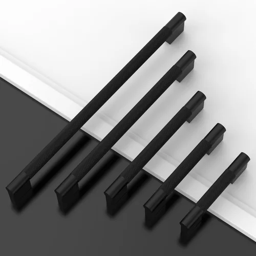 Vista 6 de Paquete de 10 tiradores de gabinete de cocina negro mate de 3 pulgadas (2.992 in), tiradores de gabinete moleteados de color negro para armario
