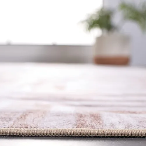 Vista 4 de SAFAVIEH Colección de alfombras lavables de piel sintética, alfombra de pasillo de 2 pies 6 pulgadas x 8 pies, beige y marrón, antideslizante