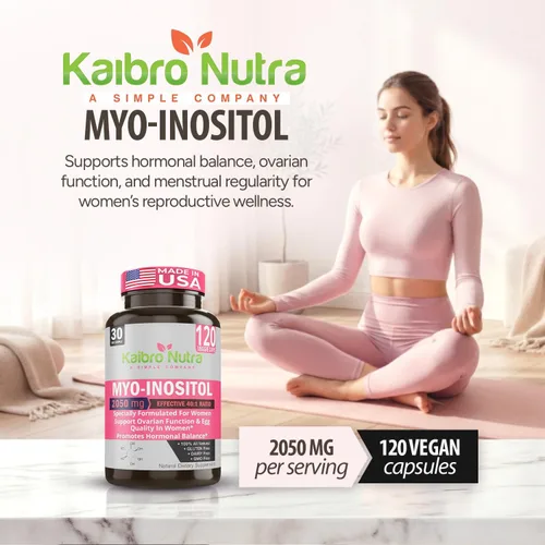 Vista 2 de Kaibro Nutra Suplemento de mio-inositol, mio-inositol y D-chiro inositol proporción 40:1, equilibrio hormonal y apoyo ovárico para mujeres