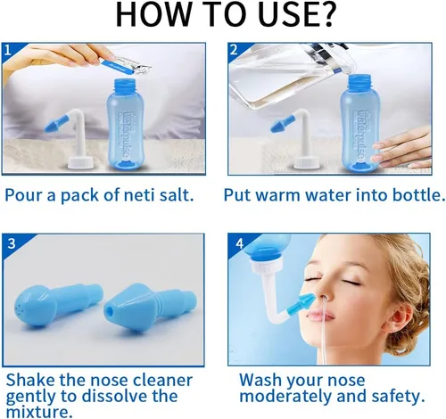 Vista 3 de Neti Pot - Botella de enjuague sinusal, limpiador de lavado de nariz, enjuague a presión, riego nasal para adultos y niños, sin BPA, kit de lavado