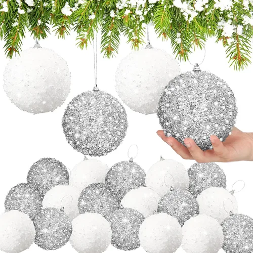 Vista 27 de Lyrow 24 piezas 3.15" Juego de adornos de bola de Navidad con purpurina, bola de espuma con lentejuelas colgante, decorativa, en masa, para árbol