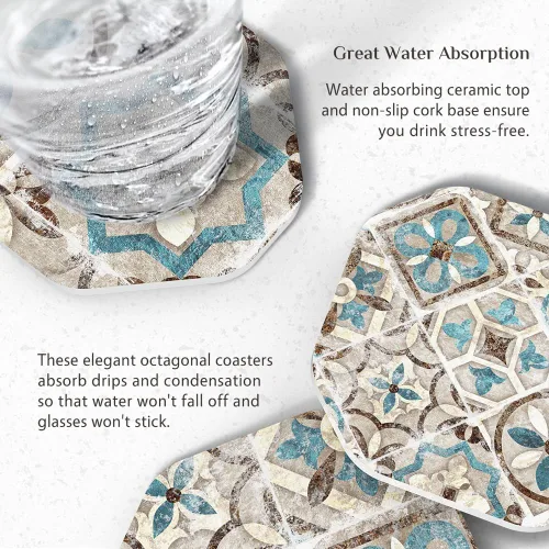Vista 3 de UMIRRO Posavasos para decoración de mesa de café, posavasos rústicos retro bohemios de granja, tapetes absorbentes para tazas para mesa de madera