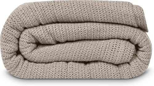 Vista 17 de Linteum Textile Supply Manta de tejido leno azul, tamaño Queen 100% algodón, ligera, cálida, esponjosa, suave y duradera, manta de cama premium