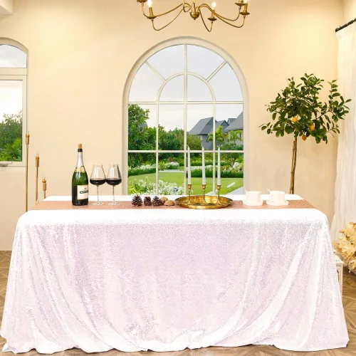 Vista 95 de Manteles redondos de lentejuelas negros para fiestas, de 121,9 cm, mantel redondo de purpurina ajustado, pequeño, lindo y dulce, para boda