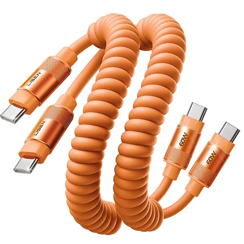 Vista 8 de LISEN Paquete de 2 cables USB C a USB C en espiral de 60 W para Android Negro espacial