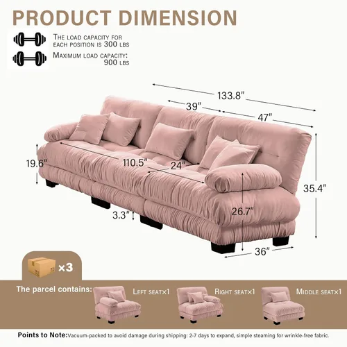 Vista 83 de Sofá Seccional Modular Extragrande de 93.7 pulgadas, Sofá de Dos Plazas Cloud Couch con Almohadas y Cojín Extra Grueso para Sala de Estar, Cine