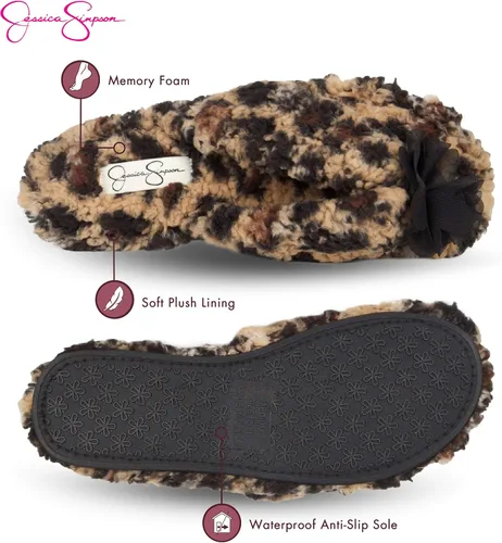 Vista 3 de Jessica Simpson - Pantuflas de espuma viscoelástica, afelpadas, para mujer, con suela antideslizante