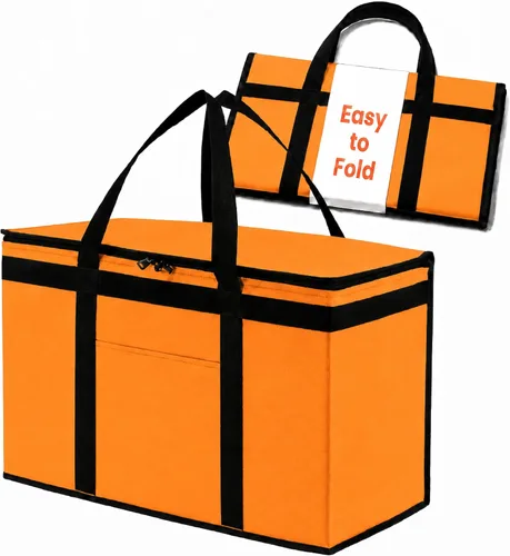 Vista 12 de Bolsa térmica XXL aislada y calentador de alimentos para entrega y compras de comestibles con parte superior con cremallera, color negro