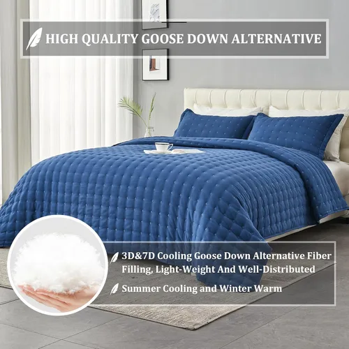 Vista 4 de OFIXI Juego de ropa de cama de tamaño Queen con fundas de almohada, colcha ligera y suave, funda de edredón de microfibra prelavada, colcha de cama