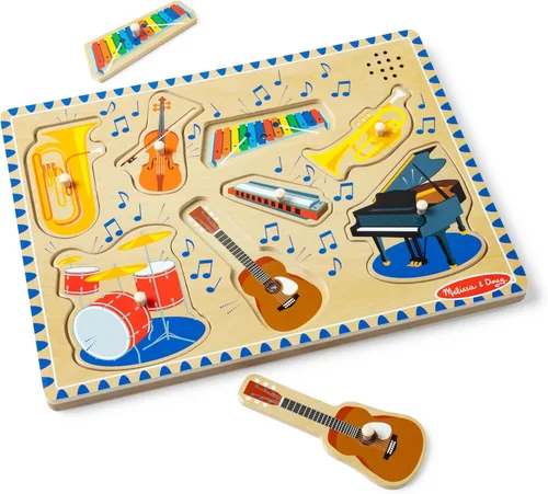 Vista 4 de Rompecabezas de clavijas, instrumentos musicales con sonido, de madera, Melissa & Doug (8 piezas)