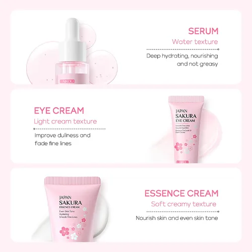 Vista 4 de LAIKOU Juego de Cuidado de la Piel JAPAN SAKURA - Juego de regalo de belleza para el cuidado de la piel con suero, crema para ojos, crema facial