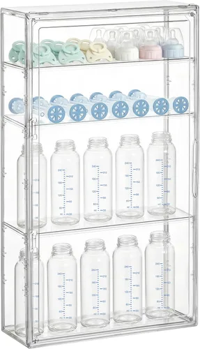 Vista 8 de HBlife Organizador de almacenamiento para biberones de bebé, soporte de pared, 3 niveles ajustables de acrílico transparente, estación