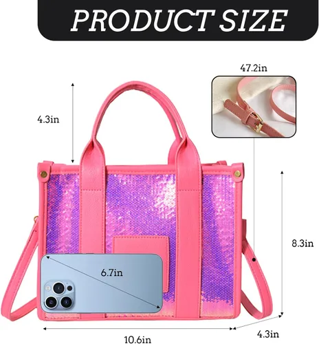 Vista 4 de JQAliMOVV The Tote Bag para mujer, bolso de mano de cuero brillante, bolso cruzado de moda con asa superior para viajes de trabajo