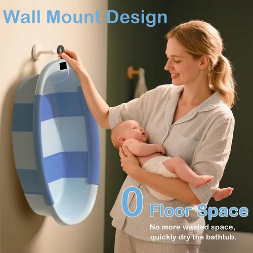 Vista 7 de Bañera Plegable para Bebé - Bañera Grande para Bebé con Termómetro y Cojín Bañera Portátil de Viaje para Recién Nacidos e Infantes Bañera Azul