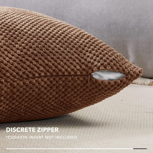 Vista 7 de Deconovo Juego de 2 fundas de almohada de pana suave con cremallera invisible, 16 x 16 pulgadas, color gris pardo, decoración del hogar para sofá
