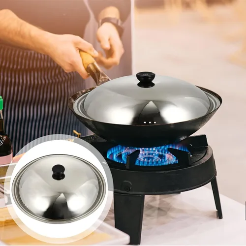 Vista 4 de Angoily Tapa de olla de acero inoxidable, cubierta de salpicaduras de aceite para cocinar, herramienta de cocina para retener el calor y evitar