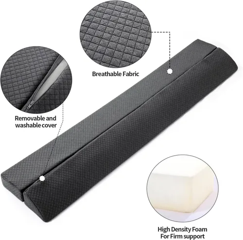 Vista 7 de Almohada de cuña para cabecera, relleno de espacio de cama tamaño King gris, almohada de cuña plegable para cabecero, relleno de colchón de espuma