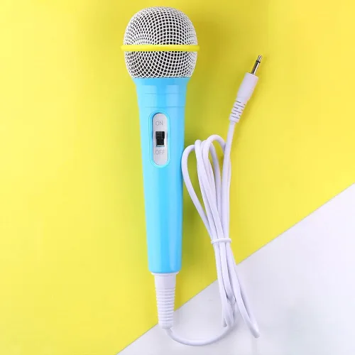 Vista 5 de Micrófono con cable, micrófono dinámico de 0.138 in, conector ligero, sin batería, para niños, máquina de cantar para el hogar (azul), tamaño libre