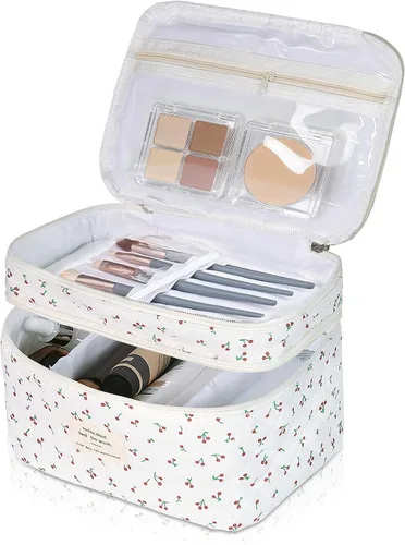Vista 24 de Juego de bolsas de maquillaje, bolsa de maquillaje acolchada, bolsa grande para cosméticos florales para mujer, bonitas bolsas de maquillaje