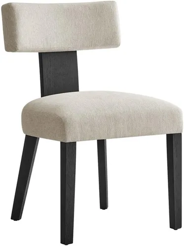 Vista 4 de Modway Nalani - Juego de 2 sillas de comedor sin brazos en tejido jaspeado negro marfil, sillas auxiliares contemporáneas con patas de madera