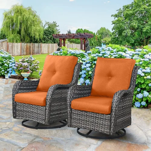 Vista 130 de HUMMUH Juego de 2 Sillas Giratorias Mecedoras de Mimbre para Patio Exterior, Juego de Muebles de Sillas Mecedoras de Ratán (Marrón, Azul) 50,000