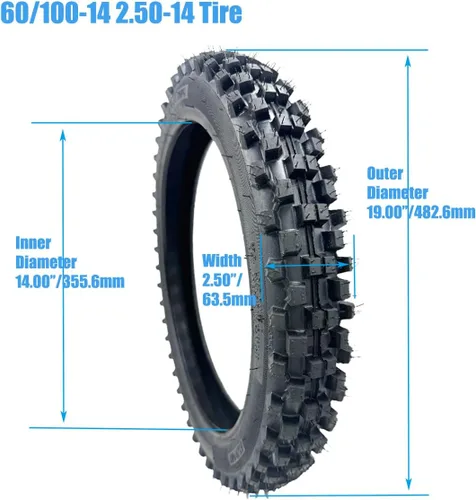 Vista 2 de 60/100-14 2.50-14 14 pulgadas neumático delantero+tubo interior PIT Dirt Bike CRF70 PW80 TTR90 KLX110 kx65 YZ60 65SX Off Road Motocross Pit Dirt Bike