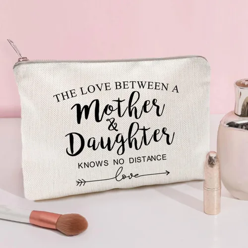 Vista 2 de Regalo para el día de la madre, el amor entre una madre e hija no sabe distancia; organizador de baño, regalo para mamá, bolsa de belleza para mamá
