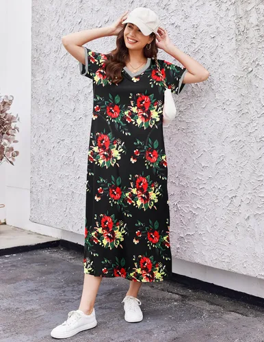 Vista 5 de Ekouaer - Camisón largo y de manga corta para mujer
