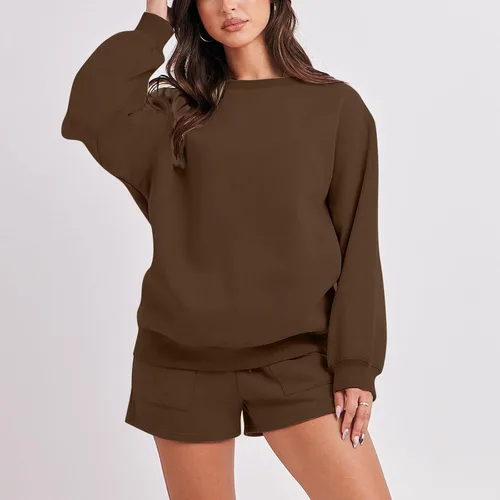 Vista 2 de Sweatshirt and Sweatpants Set Women Crew Neck Tops and Shorts Track Suits for Women Set Y2K Casual Travel Outfit