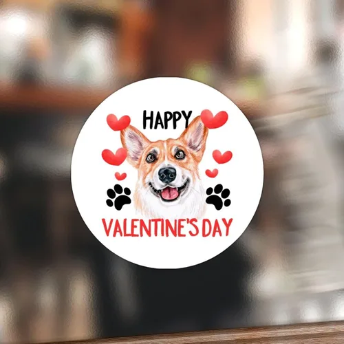 Vista 9 de 100 calcomanías de San Valentín con corazón rojo Corgi para perros, etiqueta de vinilo para perros del día de San Valentín, calcomanías redondas