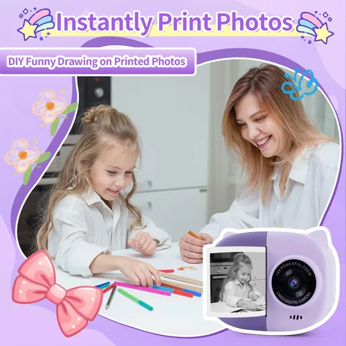Vista 2 de Cámara de Impresión Instantánea Rongta para Niños, Impresora Foto Portátil para Regalos de Cumpleaños, Juguetes para Niños, Cámara Digital Infantil