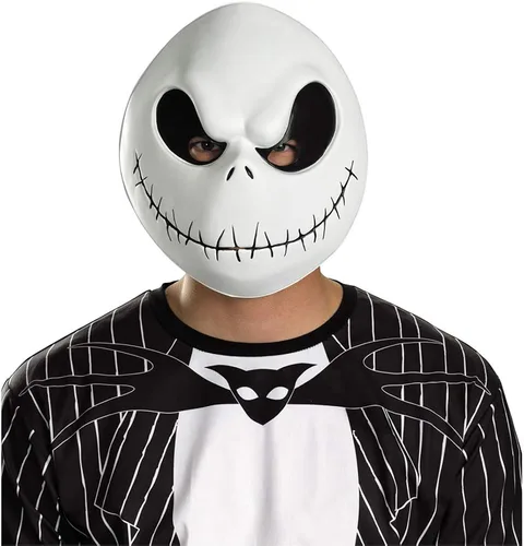Vista 2 de Disguise - Máscara de disfraz de Jack Skellington de la pesadilla antes de Navidad para hombre, Blanco