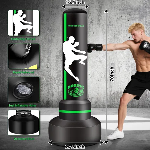 Vista 5 de Freestanding Punching Bag with Gloves, 70'' Heavy Boxing Bag with Stand for Adult Teens, Standing Women Men Inflatable Kickboxing Bags for Beginners